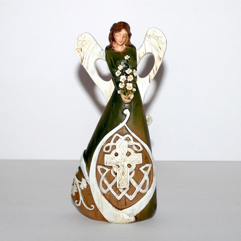 Roman Inc Angel Figurine Luck of the Irish Woodcut 7" Celtic Cross